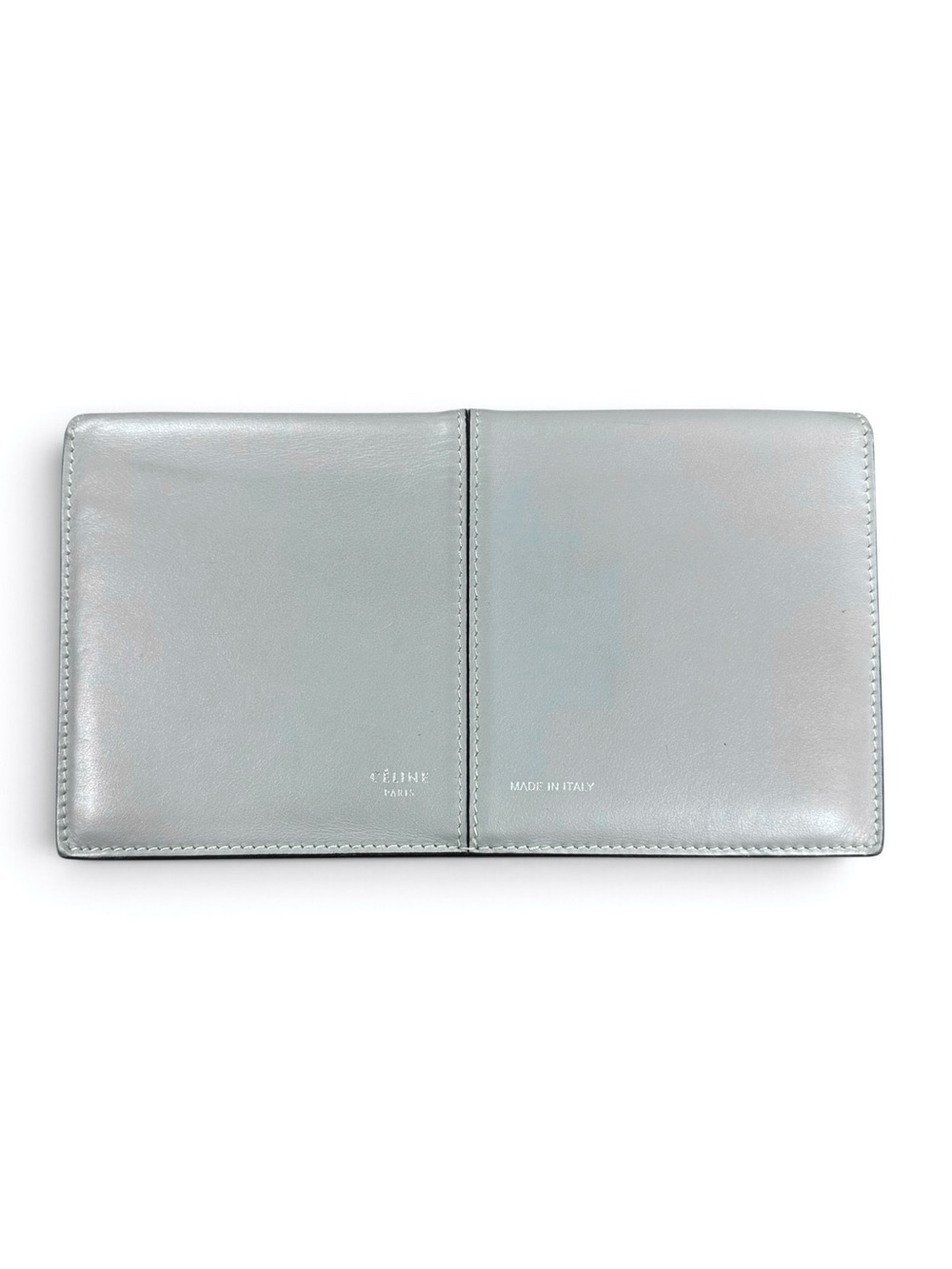 Celine Pearl Blue Gray Calfskin Leather Long Bifold Wallet